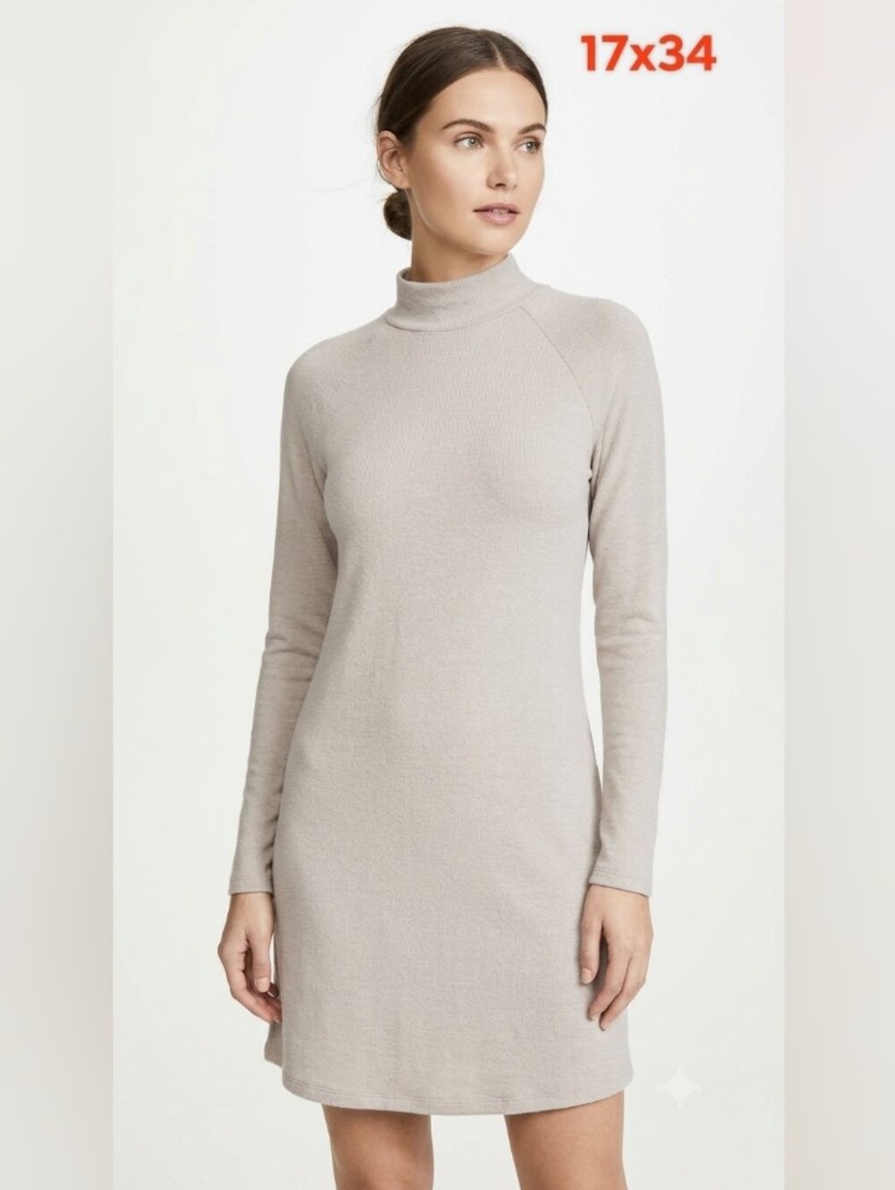 Turtleneck Long Sleeve Knit Dress in Light Taupe